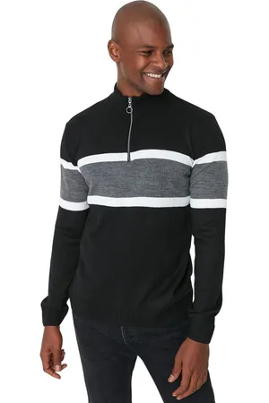 Trendyol Zwarte Slim Fit Slim Cut Half Turtleneck Rits Color Block Trui Tmnaw20Mg0022