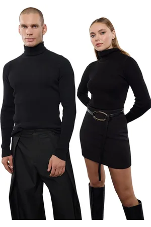 Trendyol Indigo Slim Fit Katoenen Coltrui Geribbelde Trui Tmnaw20Mg0031