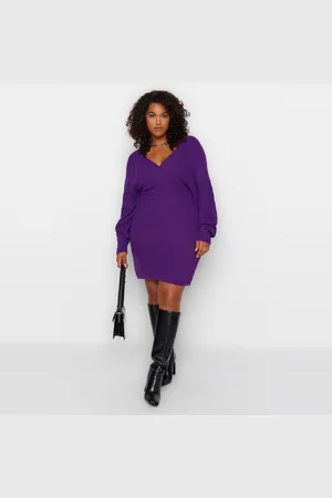 Trendyol Paarse Double-Breasted Gebreide Jurk Tbbaw23Ah00010