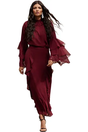 Trendyol X Ai Bordeauxrode Tuniek Met Ruches En Chiffon Tctaw25Uk00010