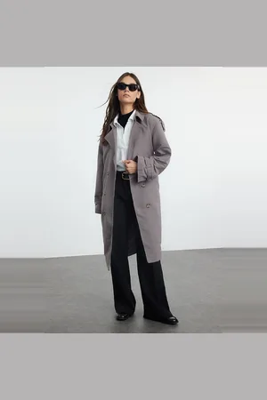 Trendyol Lichtkaki Oversized, Wijde, Waterafstotende Lange Trenchcoat Met Riem Twoss21Tr0005