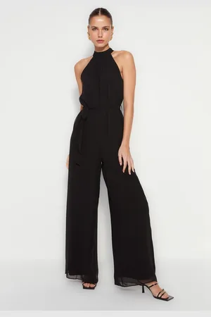 Trendyol Bordeauxrode Maxi Chiffon Gevoerde Geweven Jumpsuit Met Riem Twoss23Tu00093