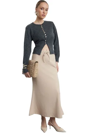 Trendyol Selanik-Stof Visvorm Kant Gedetailleerde Maxi-Gebreide Rok Twoaw25Et00015