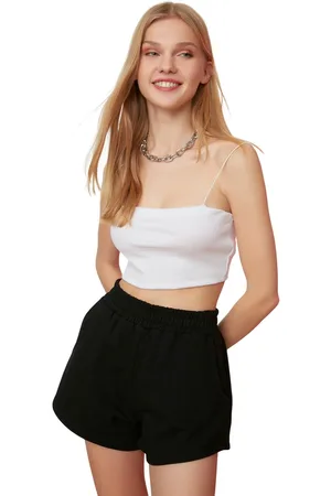 Trendyol Grijze Regular/Normal Cut High Waist Short Flexibele Gebreide Shorts Twoss21Sr0086