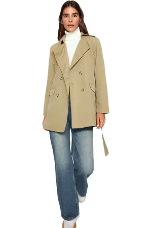 Trendyol Licht Kaki Oversized Wijde Trenchcoat Met Riem Tweeaw24Tr00022