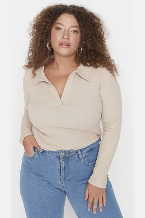 Trendyol Aansluitende Geribbelde Bodysuit Met Drukknopen En Overhemdkraag Tbbaw23Cs00007
