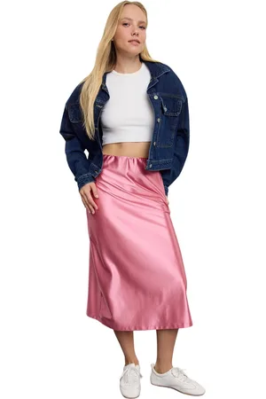 Trendyol Indigo Satijnen A-Cut/Flare Midi Gebreide Rok Tweeaw24Et00088