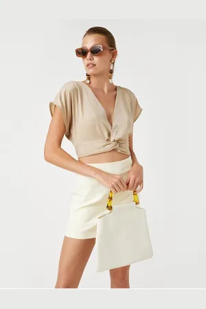 Koton Gedetailleerde Crop-Blouse Met Plooitjes En Satijnen Look