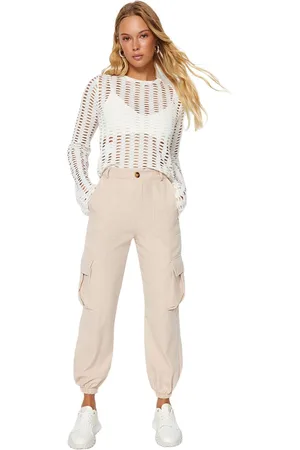 Trendyol Zwarte Cargo Pocket Geweven Stoffen Broek Twoaw24Pl00234