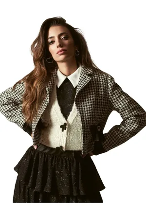 Koton Bow Stone Gedetailleerd Crop Tweed Jasje