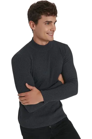 Trendyol Zwarte, Getailleerde, Slim Fit Katoenen, Half Coltrui Met Ribgebreide Breisels Tmnaw21Kz0568
