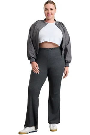 Trendyol Antraciet Flare Hoge Taille Bell-Bottomed Camisole Gebreide Plus Size Broek Tbbaw25Ar00015