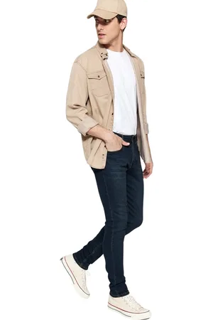 Trendyol Marineblauw Groen Getinte Skinny Fit Flexibele Stof Slim Cut Jeans Broek Tmnss23Je00042