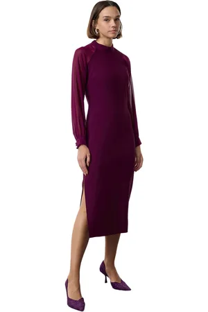 Trendyol Zwarte Midi-Geweven Jurk Met Hoge Hals En Mouwen Twoaw24El00461