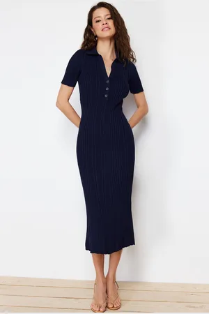 Trendyol Bruine Effen Maxi-Jurk Met Polokraag Twoss24El00282