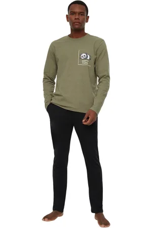 Trendyol Kaki Pyjamaset Met Normale Pasvorm En Print Tmnaw22Pt0757