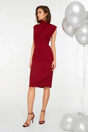 Trendyol Witte Nauwsluitende Midi-Kokerrok Met Hoge Hals En Geweven Stof Twoaw20El0311