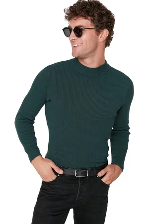 Trendyol Zwarte, Getailleerde, Slim Fit Katoenen, Half Coltrui Met Ribgebreide Breisels Tmnaw21Kz0568