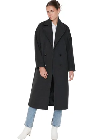 Trendyol Bruine Oversized Wijde Snit Lange Wollen Kasjmier Jas Tweeaw21Kb0038