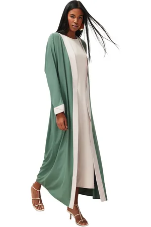 Trendyol Groene Kleurblok Lang Geweven Jurkloze Pet Uit Één Stuk & Abaya & Abaya Tctss24Kf00009