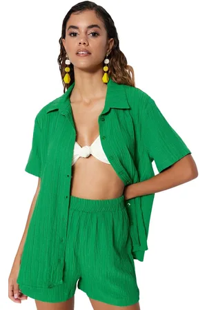 Trendyol Groen Geweven Overhemd Shorts Strandpak Tbess23Au00022