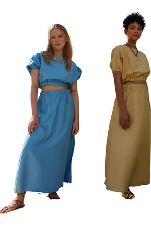 Trendyol Blauwe Midi-Geweven Rok Met Splitdetail Twoss22Et00067