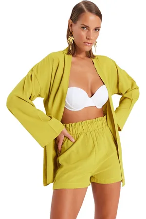 Trendyol Olie Groene Geweven Kimono Shorts Strandset Tbess23Au00089