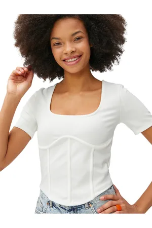 Koton Crop T-Shirt Met Korsetlook En Ronde Hals Met Korte Mouwen