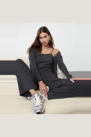 Trendyol Blauw Geribbeld Blousevest, Broek, Gebreide Kleding, Tweedelige Set Twoaw22Au0006