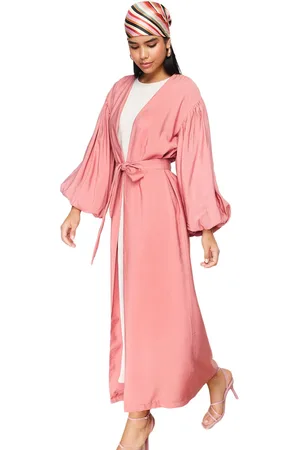 Trendyol Lichtroze Lang Geweven Pet Met Riem En Abaya En Abaya Tctss24Kf00001