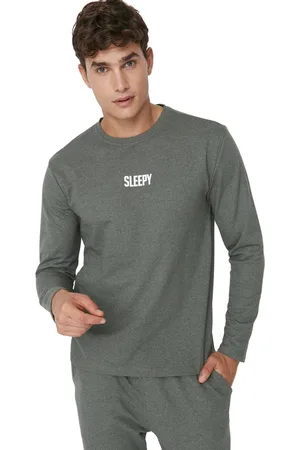 Trendyol Kaki Motto Bedrukte Regular Fit 2-Garen Gebreide Pyjamaset Tmnaw23Pt00007