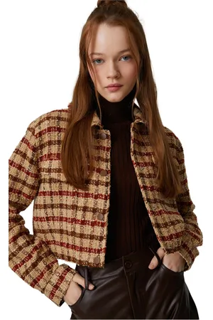 Koton Tweed Overhemdjack, Cropped, Geruite Lange Mouwen