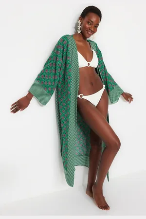 Trendyol Luipaardpatroon Geceintuurde Maxi Geweven Strand Kimono & Kaftan Tbess21Km0171