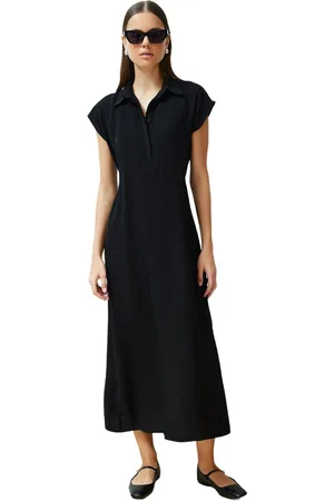 Trendyol Khaki Effen Half Geplooide Maxi Geweven Jurk Twoss24El00621