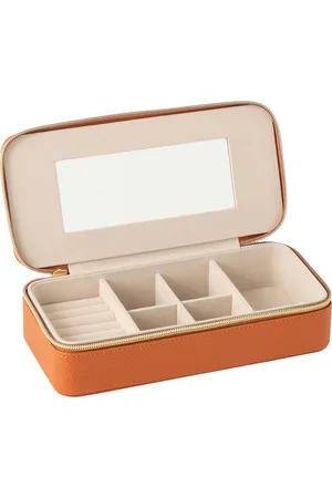 J-line Juwelendoos Rechthoek+spiegel Kunstleder Cognac - 24x11.5x6cm