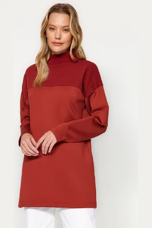 Trendyol Baksteen Oversize Gebreide Color Block Sweatshirt Tuniek Tctaw23Uk00060