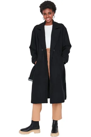 Trendyol Grijze Oversized Lange Wollen Cachetjas Met Wijde Ceintuur Twoaw22Kb0015