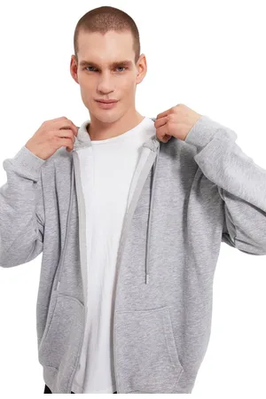 Trendyol Grijze Oversized/Wijde Snit Rits Capuchon Sweatshirt-Vest Tmnaw22Sw0620