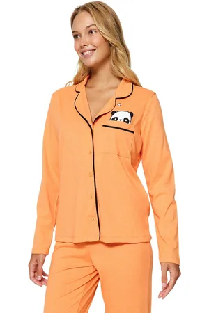 Trendyol Donkere Bordeauxrode Gebreide Pyjamaset Van Katoen Met Pandaprint Thmaw21Pt0245