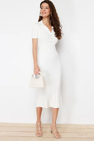 Trendyol Bruine Effen Maxi-Jurk Met Polokraag Twoss24El00282