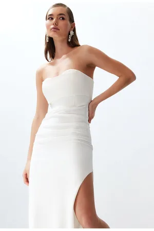 Trendyol Zwarte Body-Sit Corset Gedetailleerde Geweven Bruiloft/Huwelijk Lange Elegante Avondjurk Tprss24Ae00069