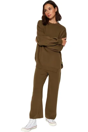 Trendyol Kaki Gebreide Tweedelige Set Met Wijde Pasvorm En Ballonmouwen Twoaw24Au00067