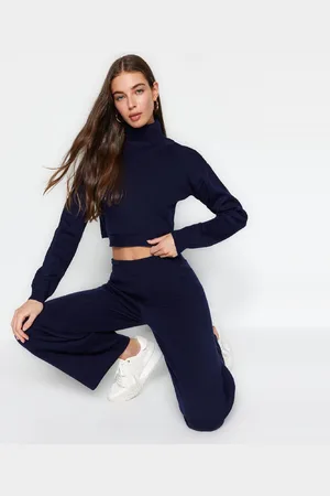 Trendyol Beige Tie Detail Crop Knitwear Bottom-Top Set Twoaw21Au0093