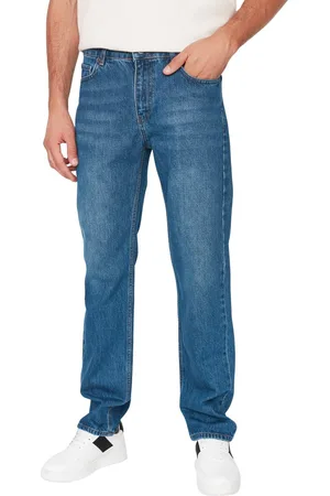 Trendyol Marineblauwe 100% Katoenen Straight Fit Jeans Tmnaw23Je00023