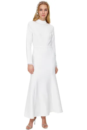 Trendyol Witte Bruiloft/Speciale Dag Geweven Bruid Avondjurk Tctss24Db00044