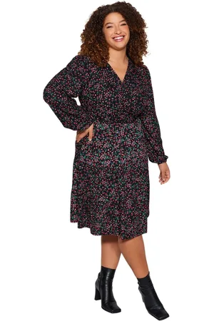 Trendyol Bourgondië A-Lijn Mini Gebreide Jurk Met Bloemenmotief, Plus Size Jurk Tbbaw23Ah00003