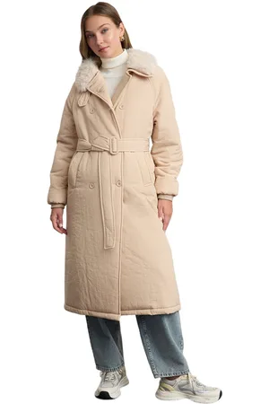 Trendyol Nerts Oversized Gevormde Kraag Pluche Detail Riem Waterafstotende Lange Parka Pufferjas Twoaw25Mo00096