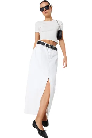 Trendyol Blauwe Maxi-Denimrok Met Split Twoss23Et00290