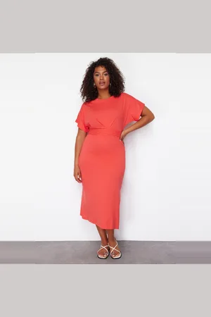 Trendyol Zwarte Rechte Stropdas Met Splitten Maxi/Lange 100% Katoenen Gebreide Plus Size Jurk Tbbss22El1640
