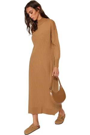 Trendyol Stone Gebreide Jurk Met Hoge Hals Tctaw24Eb00015